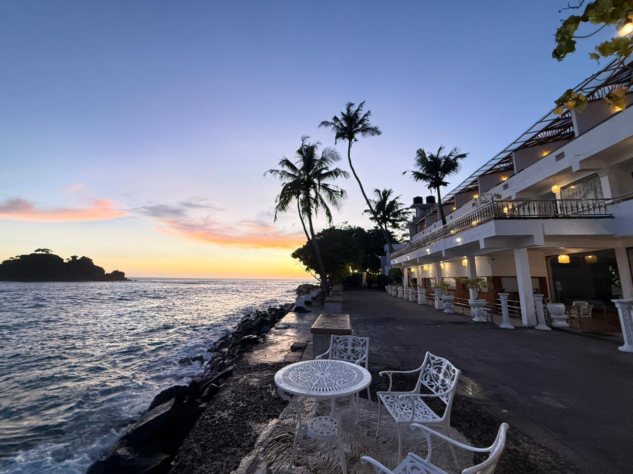 Sunset terrace and fresh coastal dining at Beach House Goviyapana